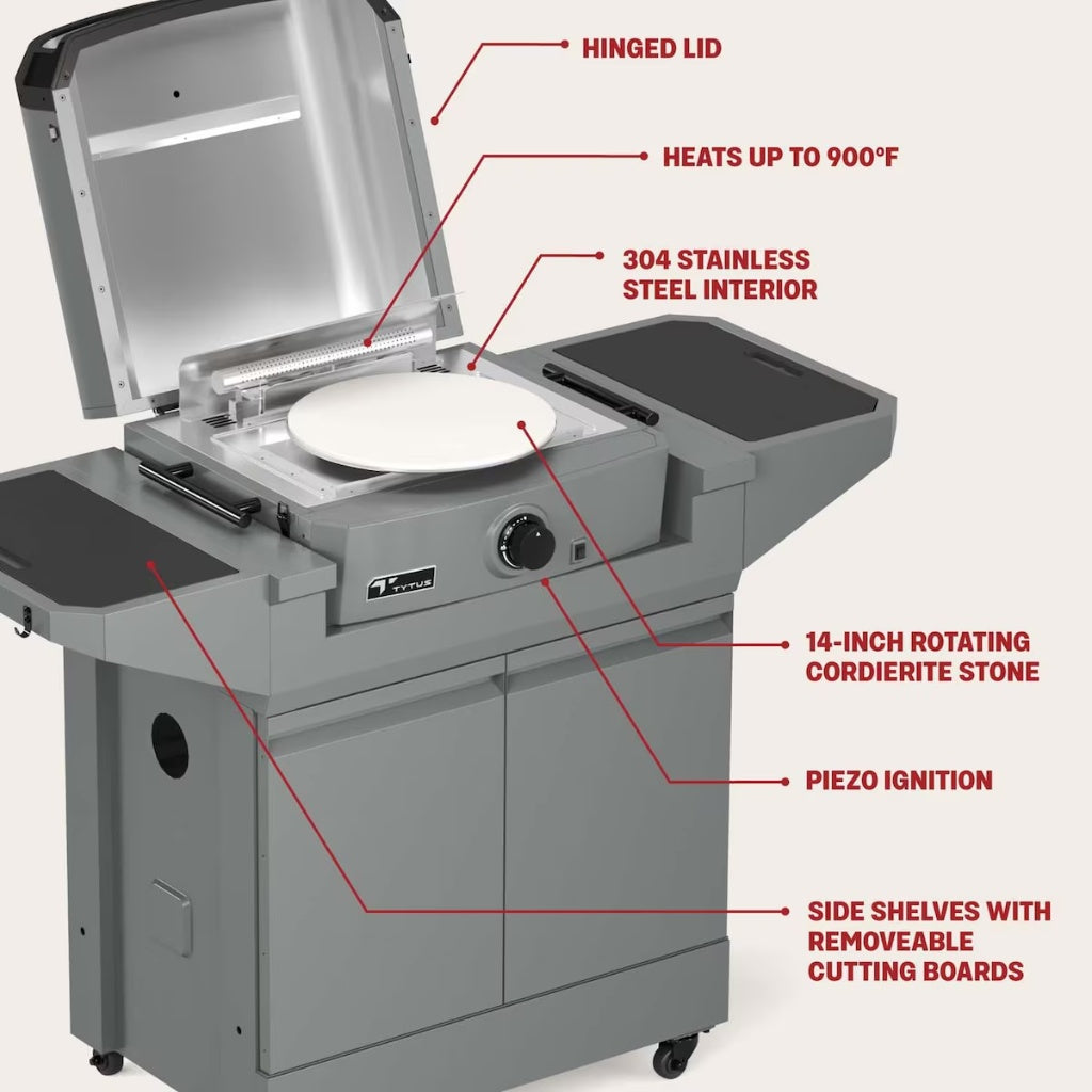 Tytus Emberwood Propane Pizza Oven with Grill & Prep Cart